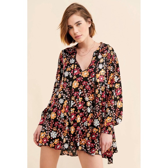 Free People Dresses & Skirts - Free People Daisy Jane Mini Dress Floral Long Sleeve Dark Combo Large Boho NWT